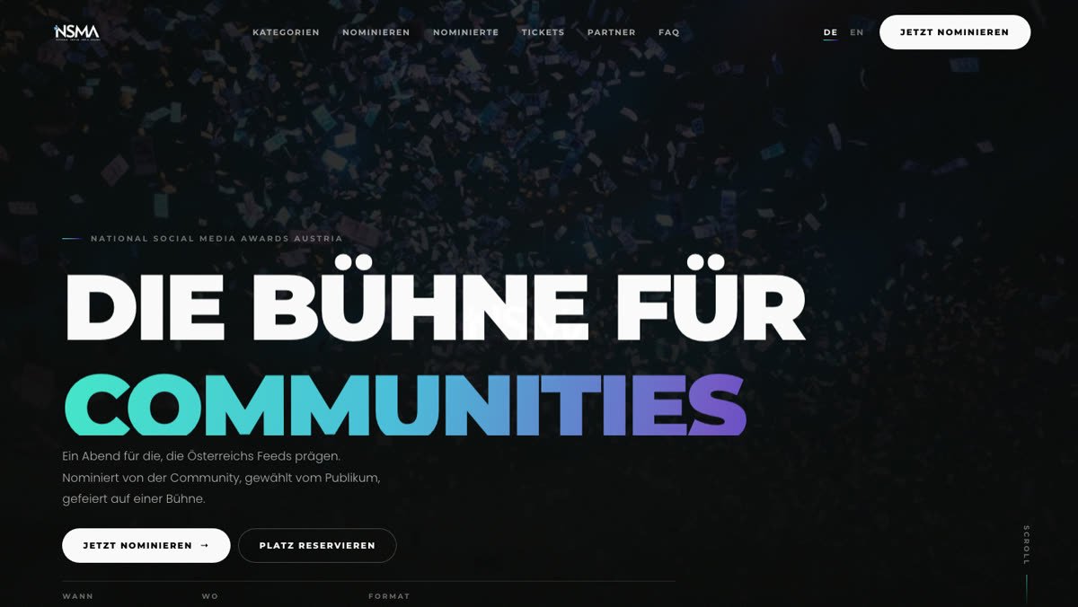 Startseite von National Social Media Awards