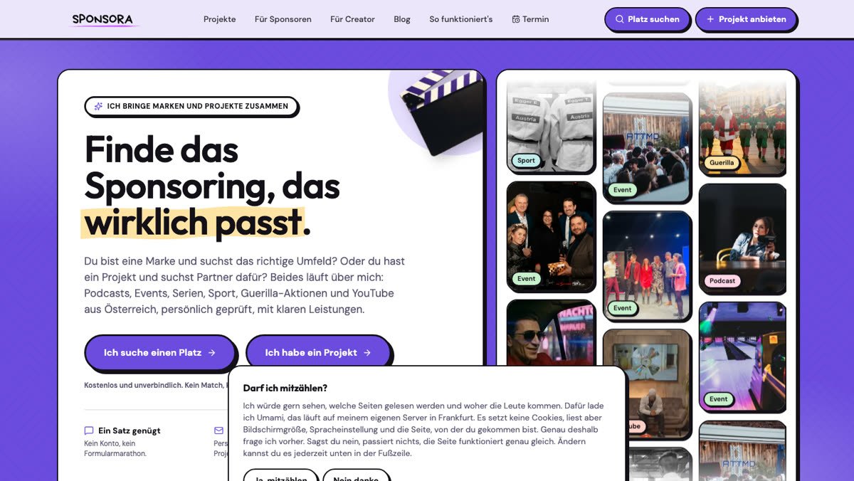Startseite von Sponsora